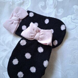 Infant Toddler 100% Cotton Mitten Minnie Mouse Style Pale Pink Polka Dots Black